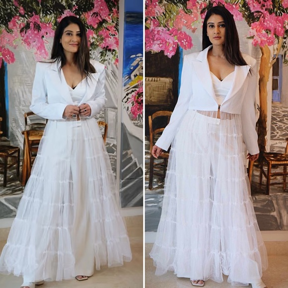 NWT ALICE + OLIVIA Everly Drama Tulle Maxi Blazer in White Size XS - Picture 11 of 17